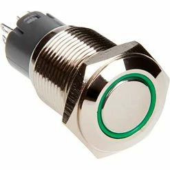 Race Sport Lighting Race Sport 16mm LED 2-Position On/Off Switch, Green, Chrome Finish