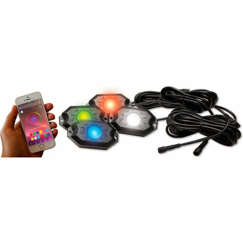 Race Sport Lighting Race Sport 4-POD RGB+W Hi-Power Rock Light Complete Kit w/ Bluetooth App, Controls in Retail Box 3 Race Sport Lighting Race Sport 4-POD RGB+W Hi-Power Rock Light Complete Kit w/ Bluetooth App, Controls in Retail Box