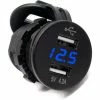 Marine Sport Lighting Dual Port USB Socket With Voltmeter, 2.4A, Blue LED -Cheap Vehicle Lighting Store XXW RS507971B