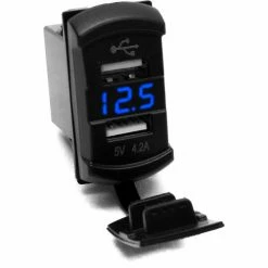Marine Sport Lighting Dual Port USB Rocker Panel Sized With Blue Voltmeter