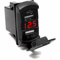 Marine Sport Lighting Dual Port USB Rocker Panel Sized With Red Voltmeter
