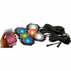 Race Sport Lighting Race Sport 6-POD RGB+W Hi-Power Rock Light Complete Kit w/ Bluetooth App, Controls in Retail Box